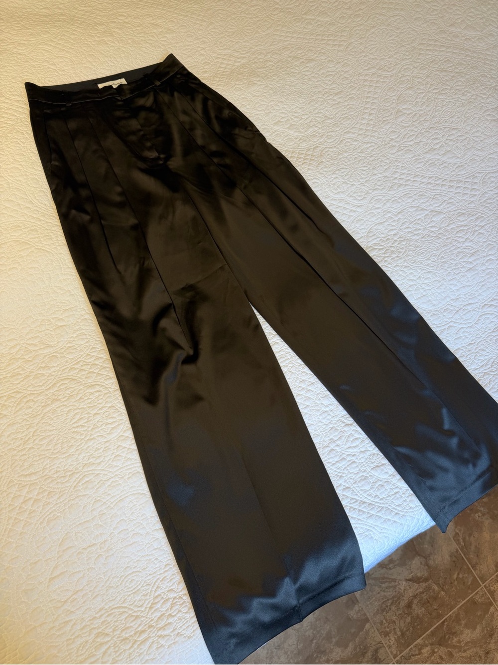 Frankie Shop Black Satin Wide-Leg Trousers